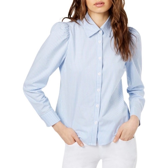 Jill Stuart Tops - JILL STUART Pinstripe Puffy Sleeve Button down OXFORD SHIRT New size 12 NWT